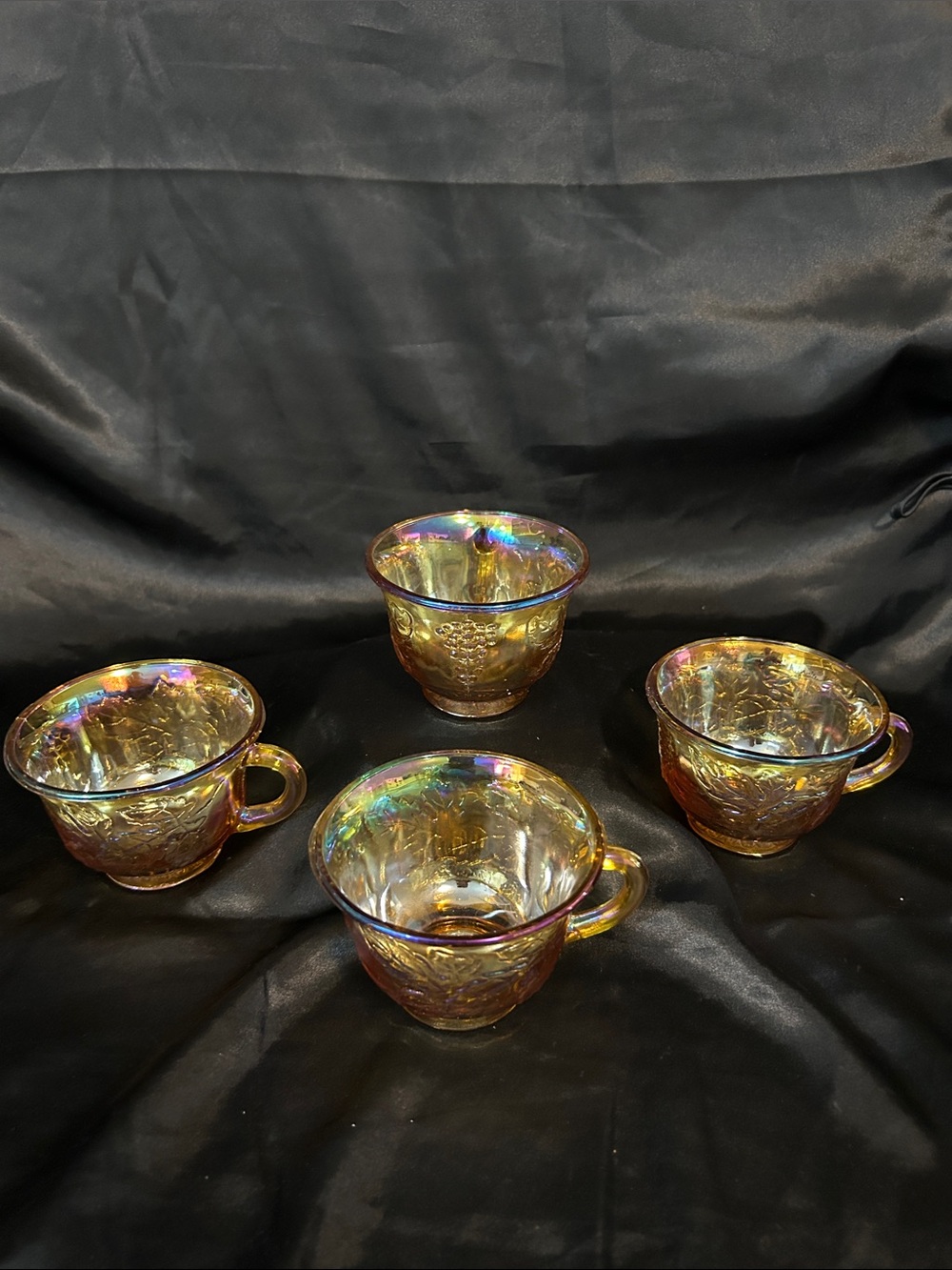 Iridescent Gold Carnival Glass Tea Cups - Set of 4